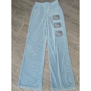 Hello Kitty x Forever 21 Track Suit Pants Light Blue Velour Rhinestone Small